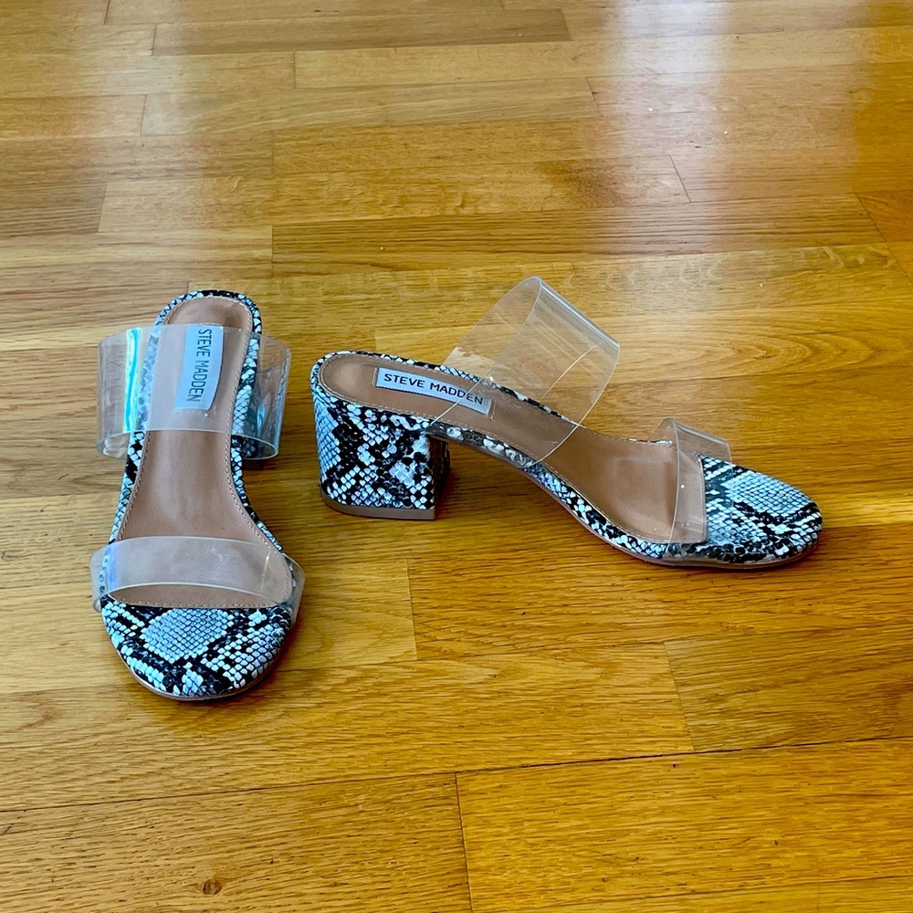 Sandals - Steve Madden, size 6, clear strap, heeled.